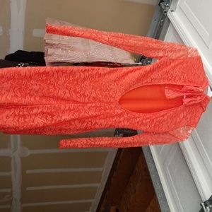 Coral lace open back dress